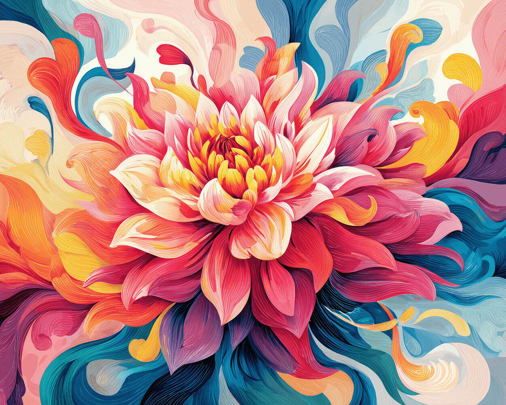 Een Volledig Abstracte Chrysant Schilderen op Nummers