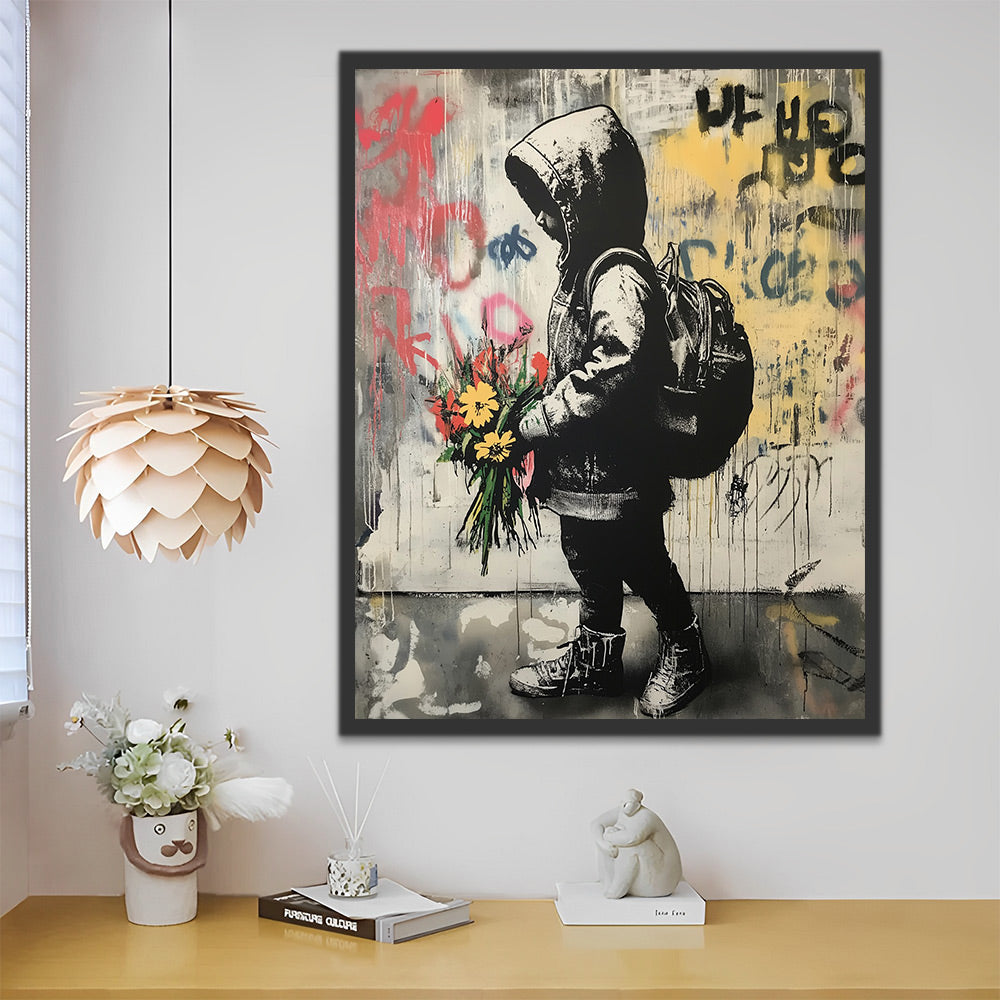 Een Zwart Kind met Bloemen in de Hand Kinderen Schilderen op Nummers