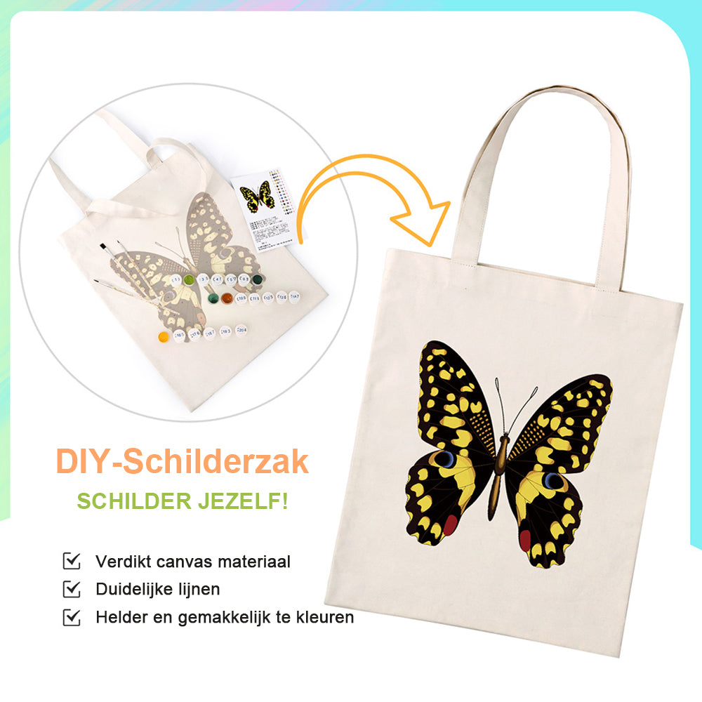 Een Zwarte en Gouden Vlinder Canvas Tote Bag Schilderen op Nummers