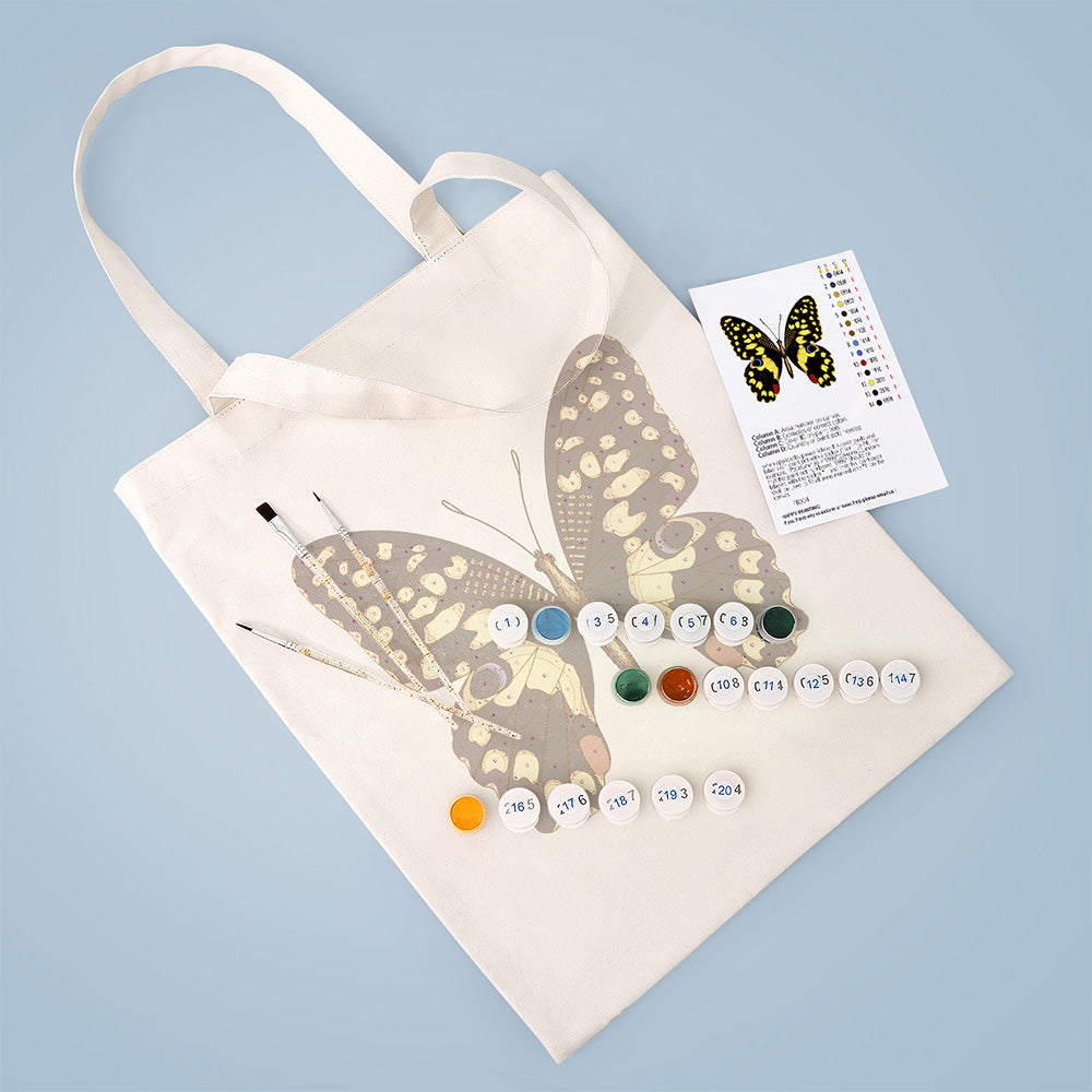 Een Zwarte en Gouden Vlinder Canvas Tote Bag Schilderen op Nummers