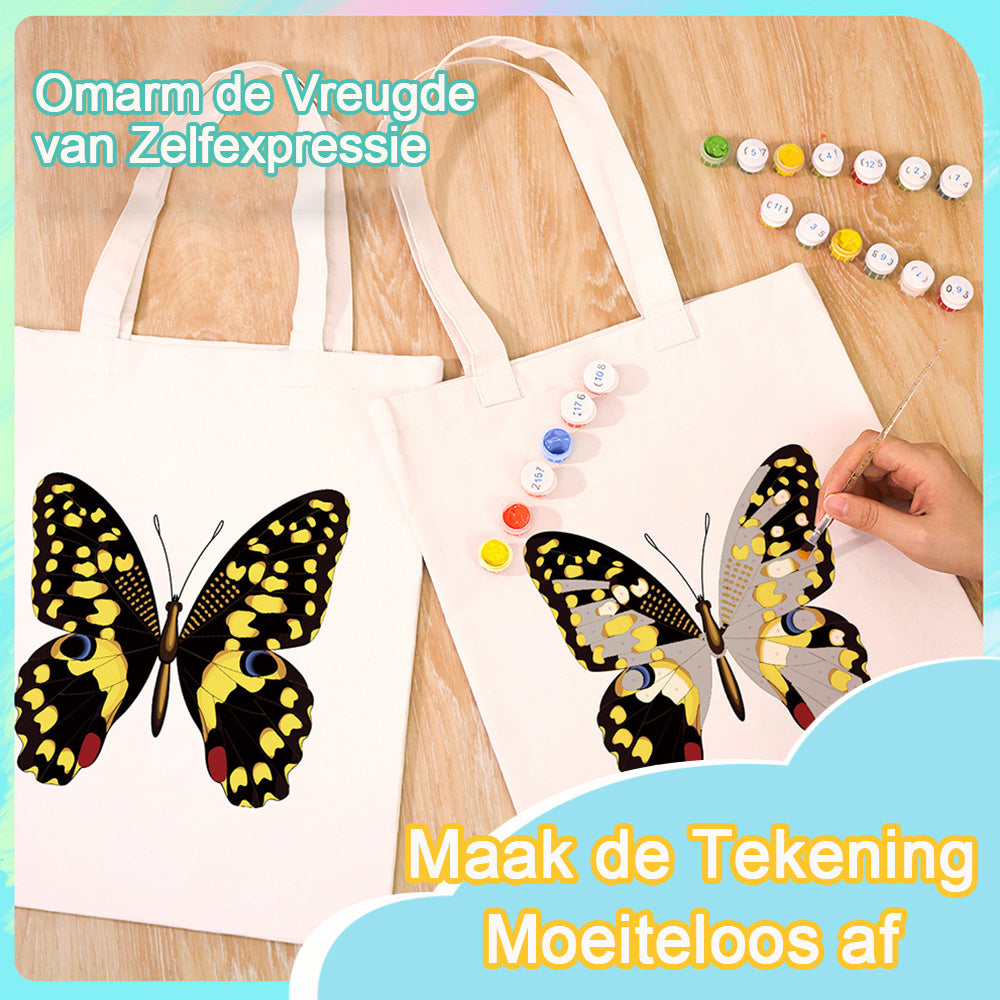 Een Zwarte en Gouden Vlinder Canvas Tote Bag Schilderen op Nummers