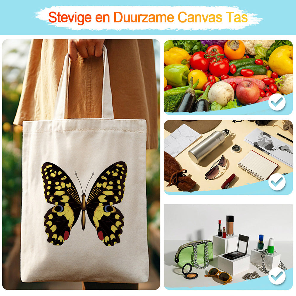Een Zwarte en Gouden Vlinder Canvas Tote Bag Schilderen op Nummers