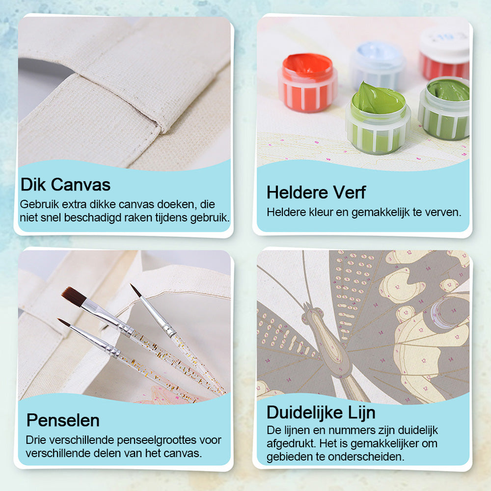 Een Zwarte en Gouden Vlinder Canvas Tote Bag Schilderen op Nummers