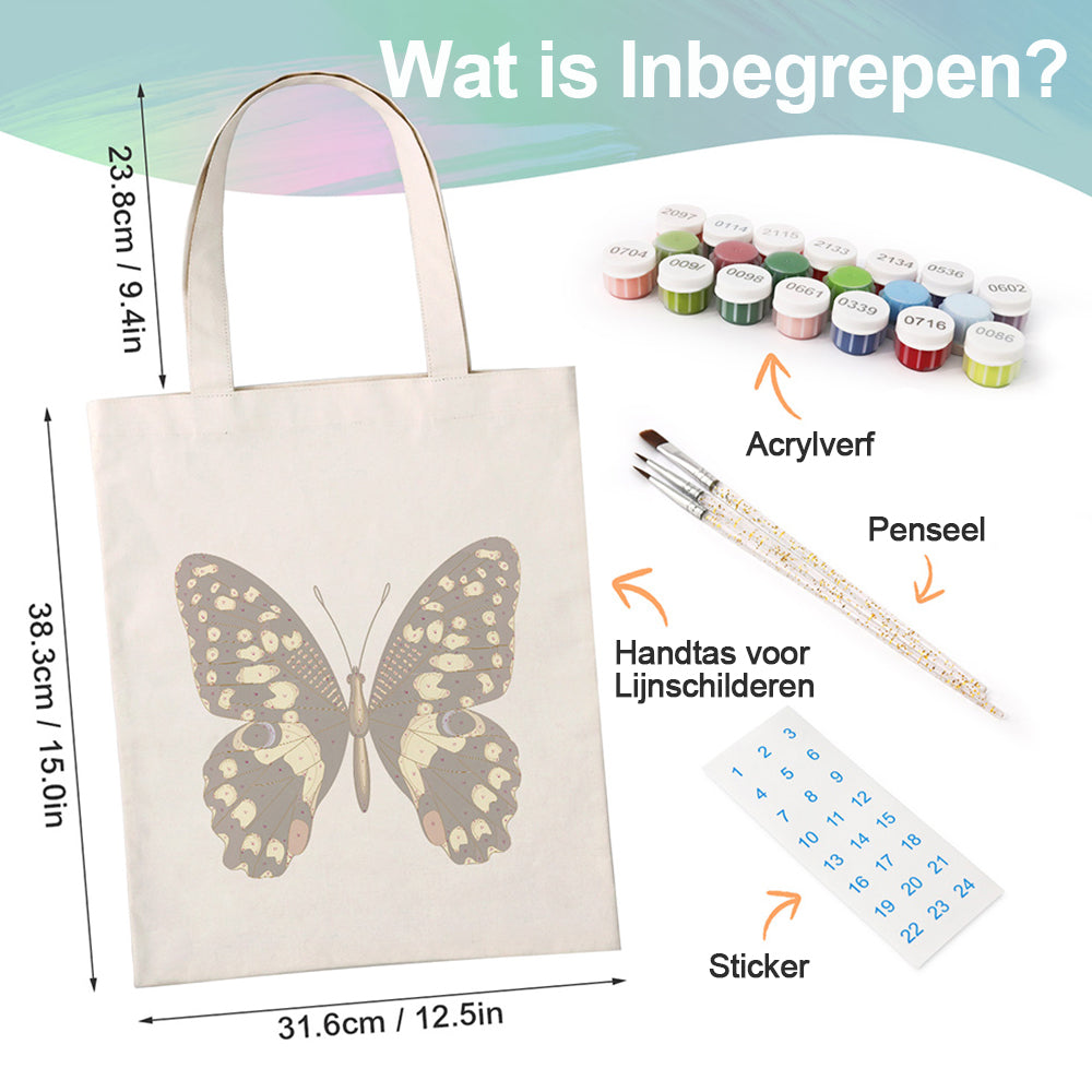 Een Zwarte en Gouden Vlinder Canvas Tote Bag Schilderen op Nummers