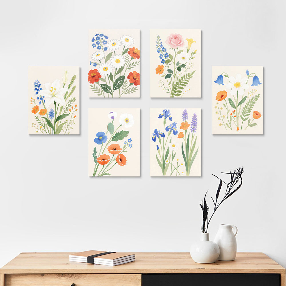 Eenvoudige en Pure Bloemen en Bladeren 6 Stuks Mini Schilderen op Nummers