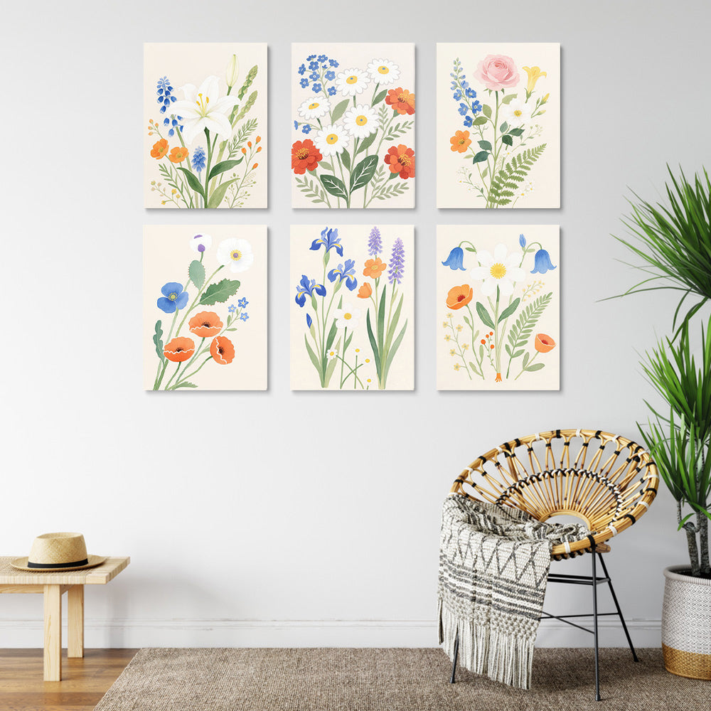Eenvoudige en Pure Bloemen en Bladeren 6 Stuks Mini Schilderen op Nummers