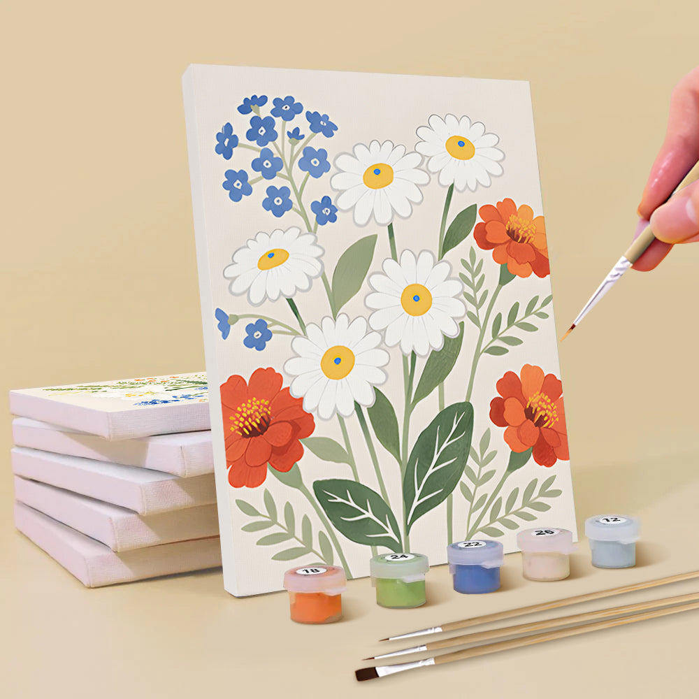 Eenvoudige en Pure Bloemen en Bladeren 6 Stuks Mini Schilderen op Nummers