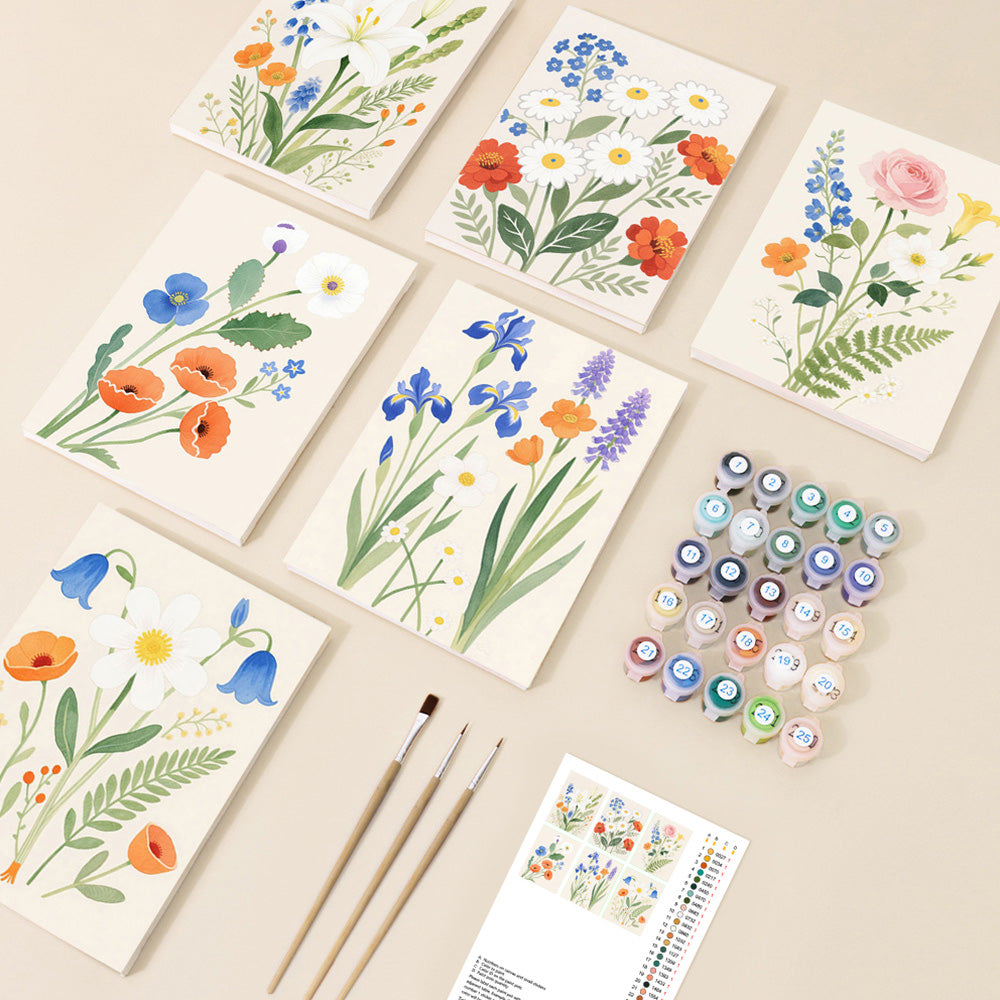 Eenvoudige en Pure Bloemen en Bladeren 6 Stuks Mini Schilderen op Nummers