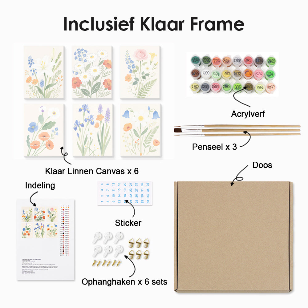 Eenvoudige en Pure Bloemen en Bladeren 6 Stuks Mini Schilderen op Nummers