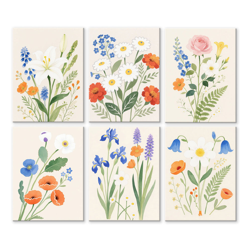 Eenvoudige en Pure Bloemen en Bladeren 6 Stuks Mini Schilderen op Nummers