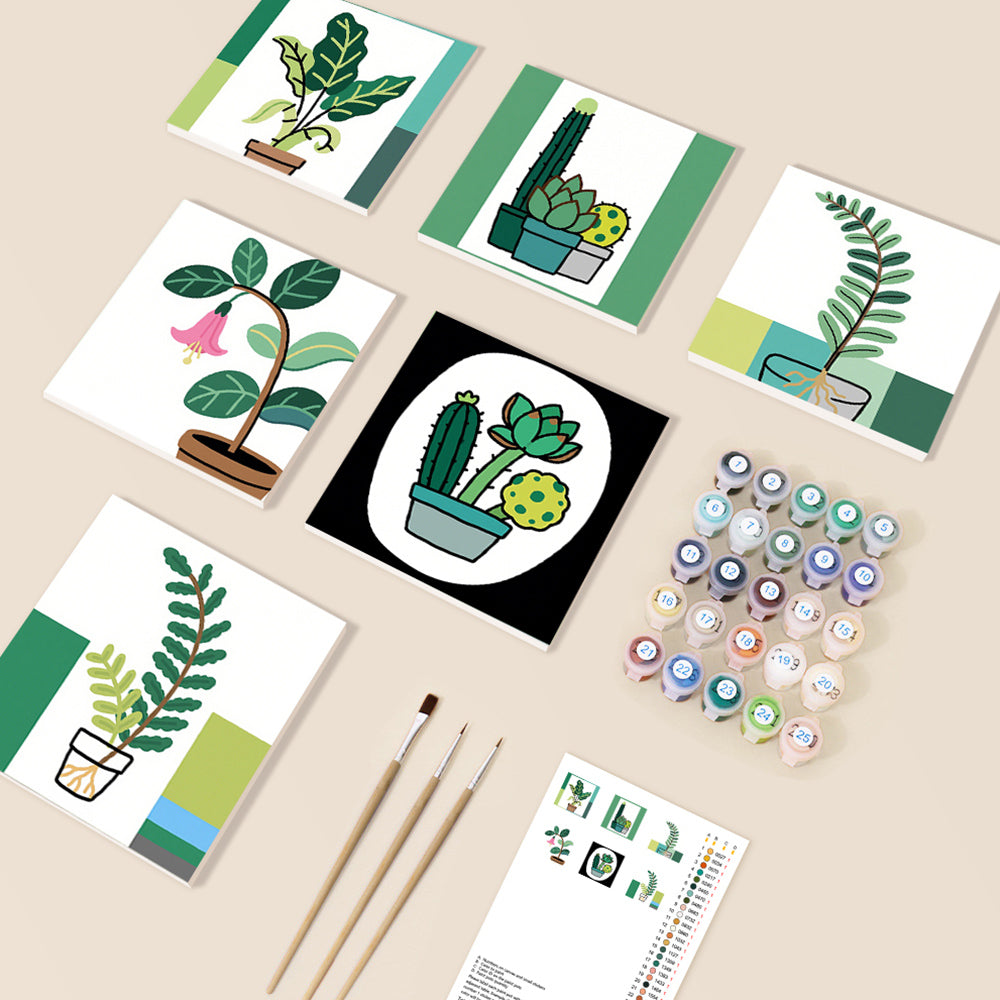 Eenvoudige Groene Kamerplanten 6 Stuks Mini Schilderen op Nummers
