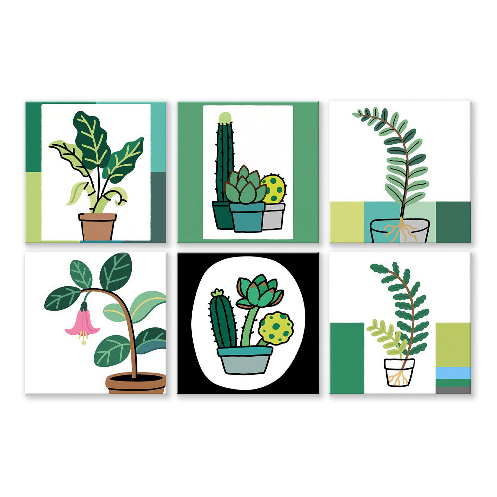 Eenvoudige Groene Kamerplanten 6 Stuks Mini Schilderen op Nummers