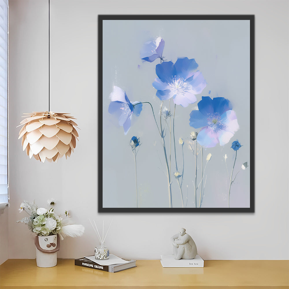 Elegante Blauwe Bloemen Schilderen op Nummers