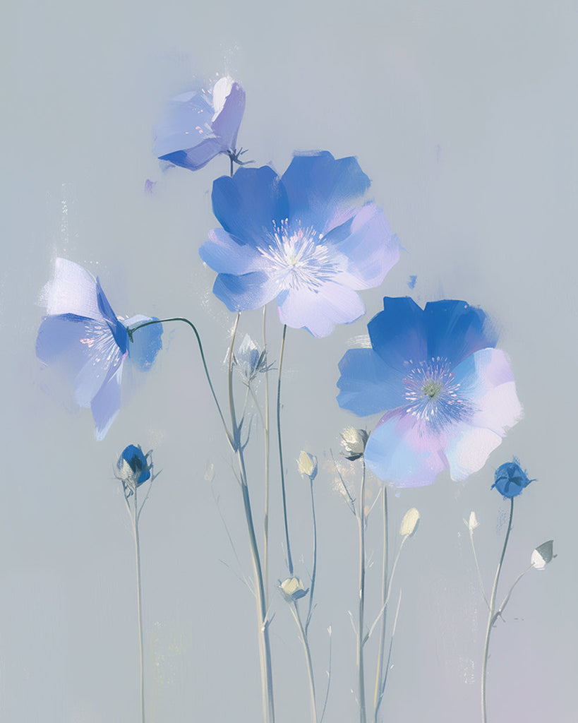 Elegante Blauwe Bloemen Schilderen op Nummers