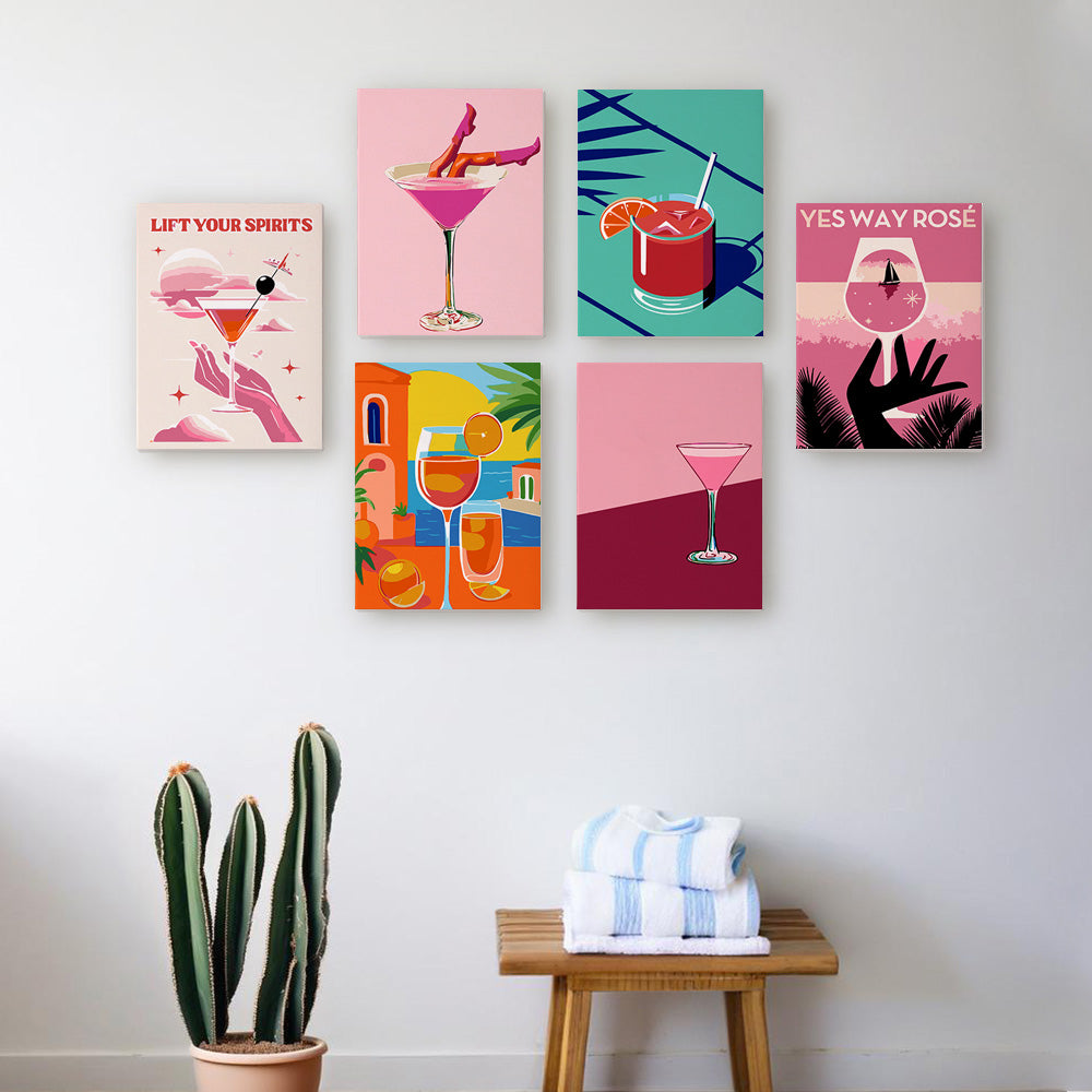 Elegante Cocktail 6 Stuks Mini Schilderen op Nummers