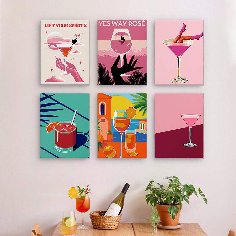 Elegante Cocktail 6 Stuks Mini Schilderen op Nummers