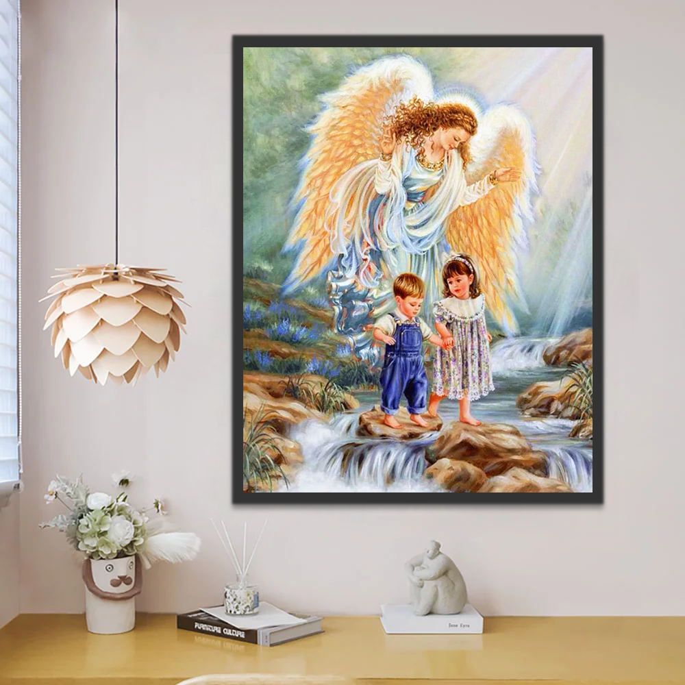Engel met Kinderen bij Waterval Schilderen op Nummers