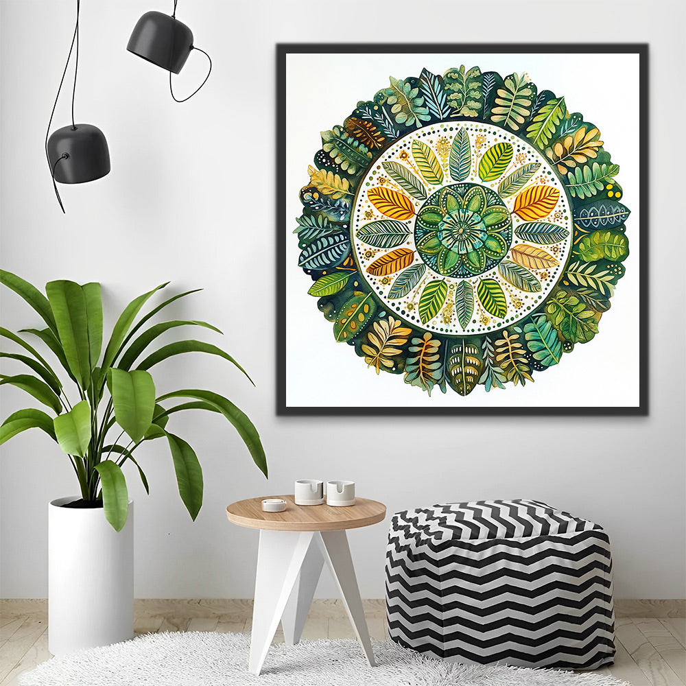 Fascinerend Natuurlijk Mandala Motief met Bladeren Schilderen op Nummers