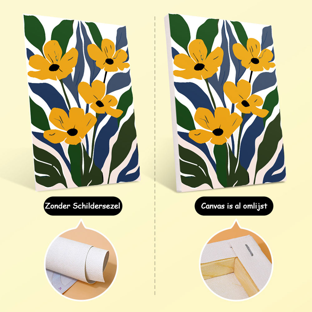 Felgekleurde Bloemen tussen Groene Bladeren 6 Stuks Mini Schilderen op Nummers
