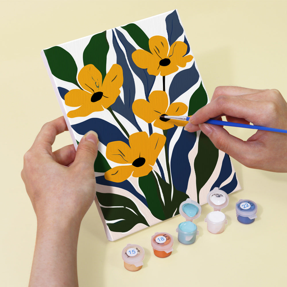 Felgekleurde Bloemen tussen Groene Bladeren 6 Stuks Mini Schilderen op Nummers