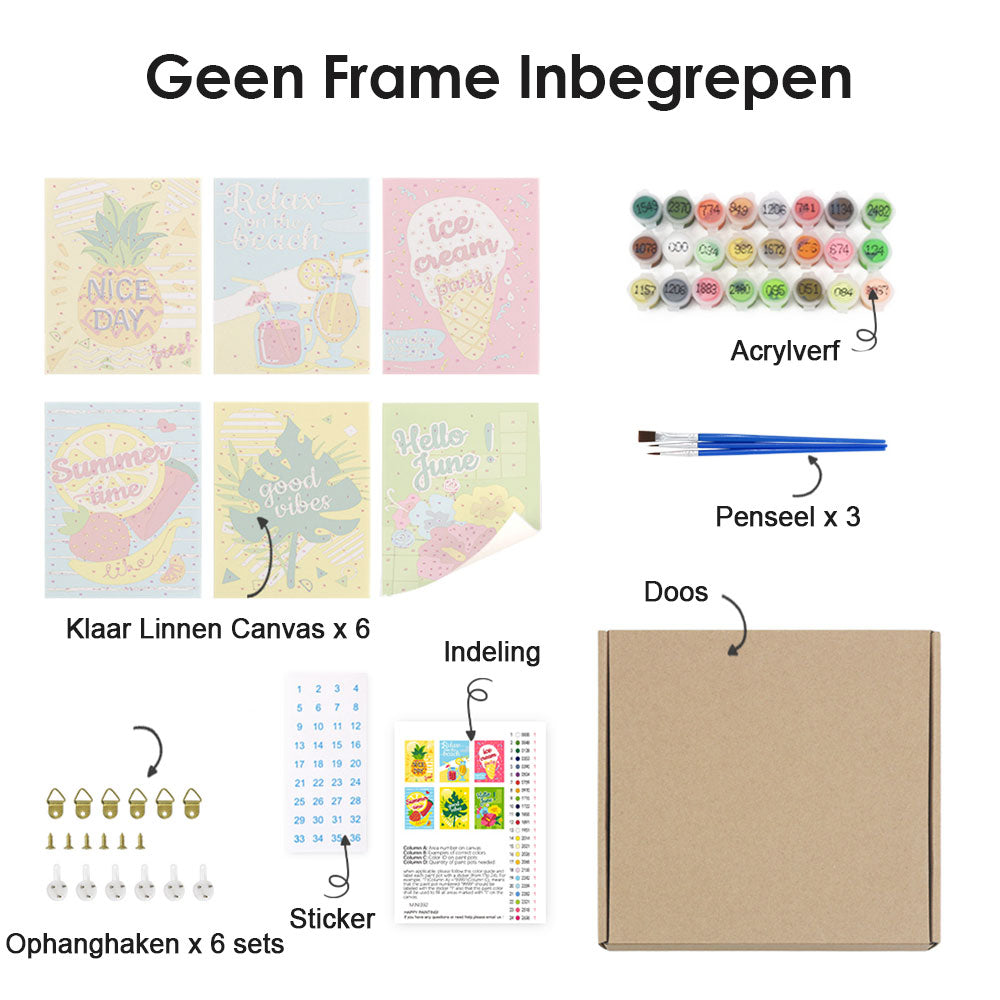 Fijne Juni Vakanties 6 Stuks Mini Schilderen op Nummers