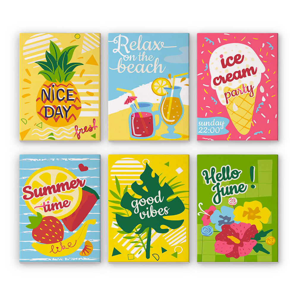 Fijne Juni Vakanties 6 Stuks Mini Schilderen op Nummers