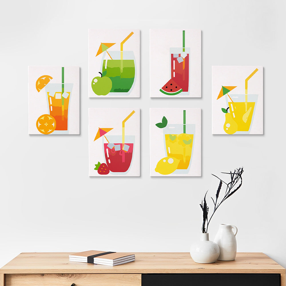 Fruitige Cocktail 6 Stuks Mini Schilderen op Nummers