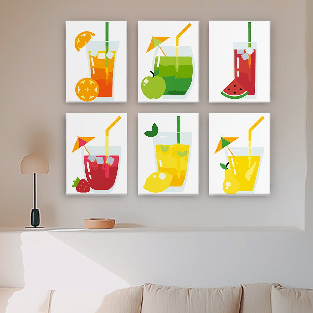 Fruitige Cocktail 6 Stuks Mini Schilderen op Nummers