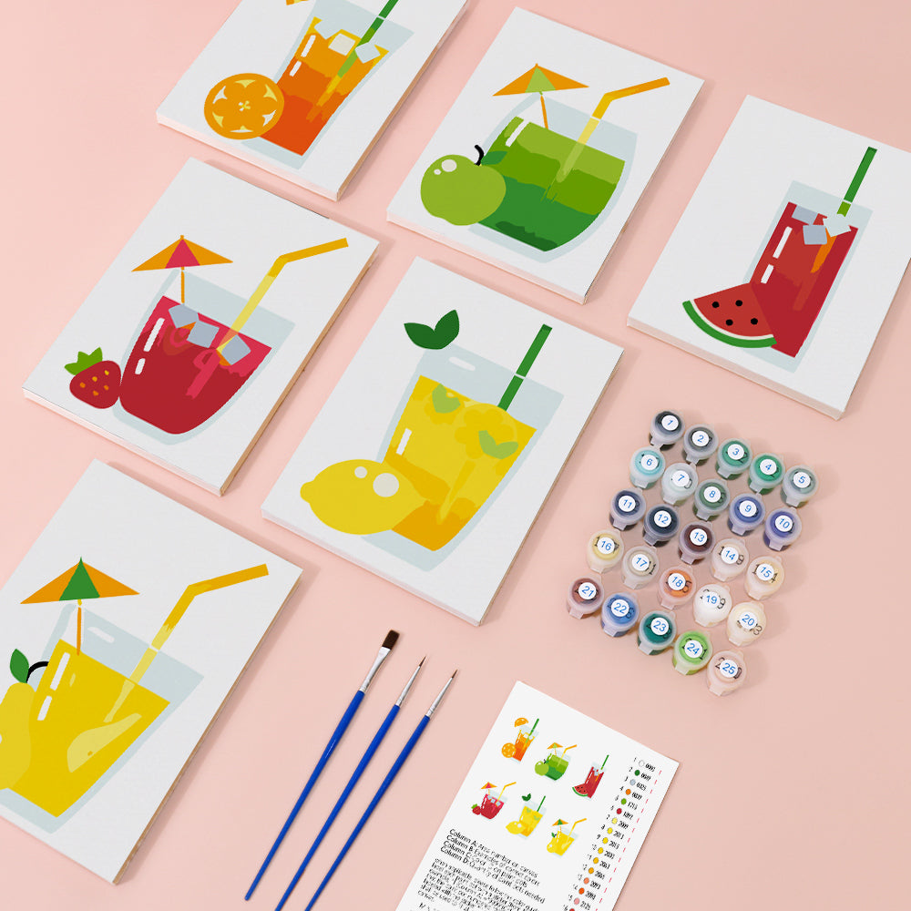 Fruitige Cocktail 6 Stuks Mini Schilderen op Nummers