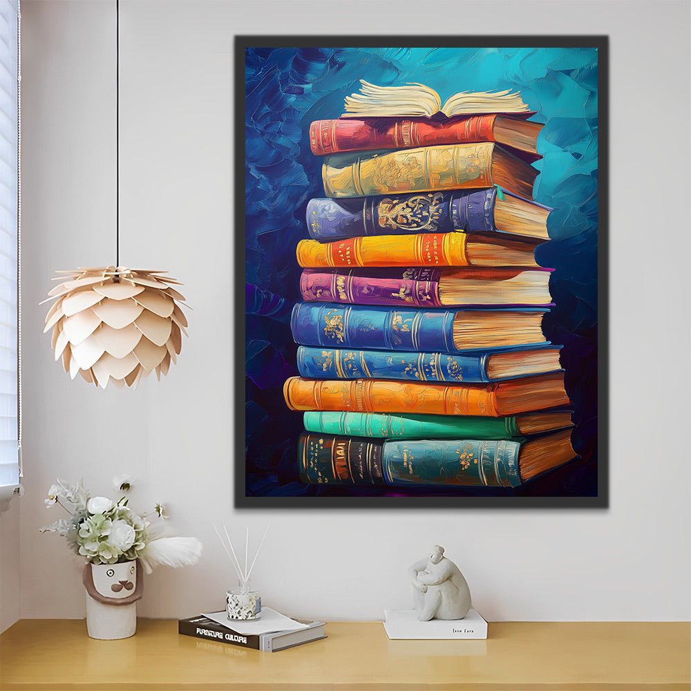 Gekleurde Boekenstapel Schilderen op Nummers
