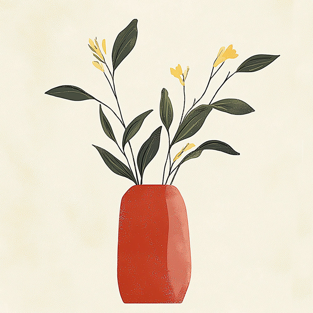Gele Bloemen in een Rode Vaas Mini Schilderen op Nummers