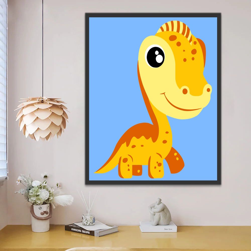 Gele Cartoon Dinosaurus Schilderen op Nummers Kinderen