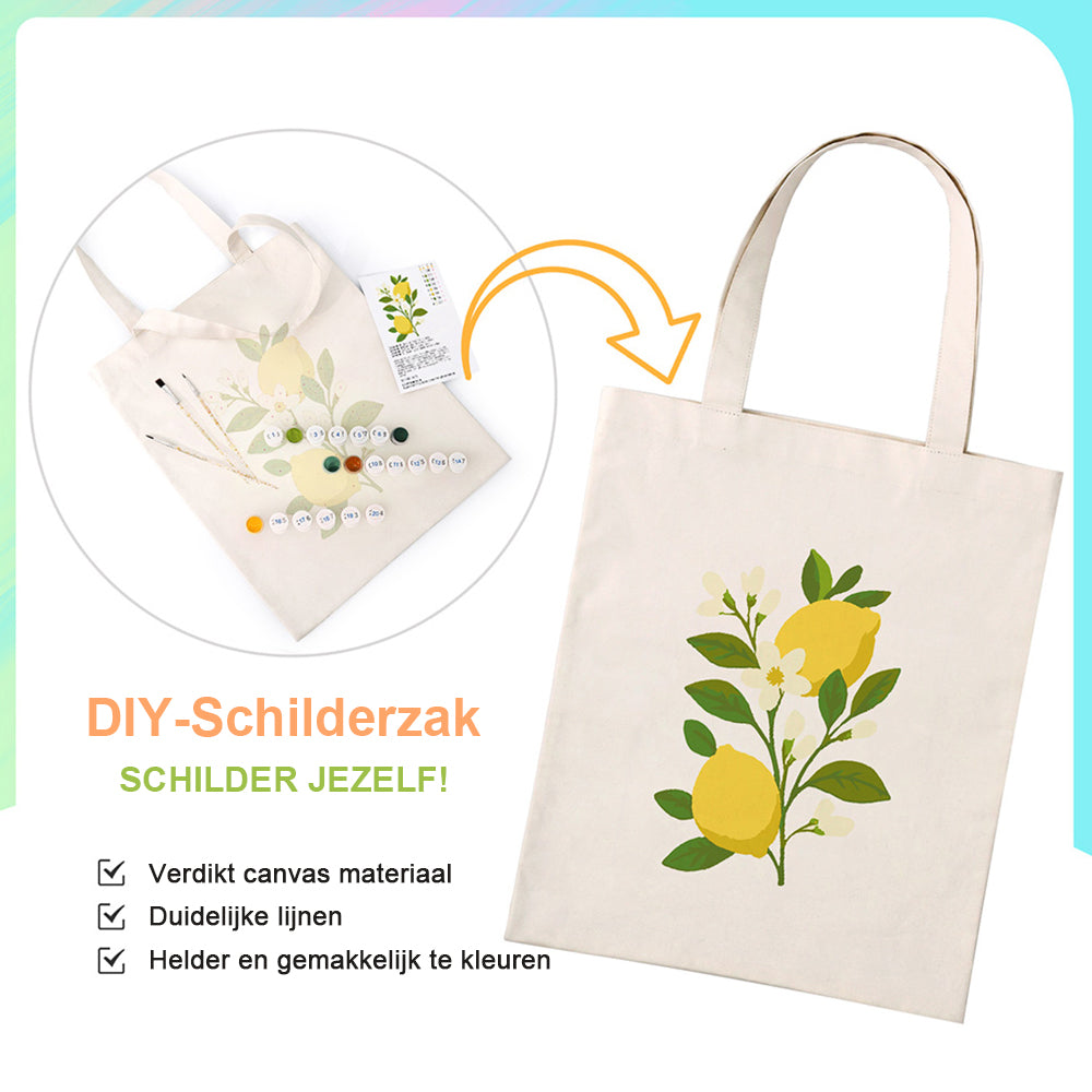 Gele Citroenen en Witte Bloemen Canvas Tote Bag Schilderen op Nummers