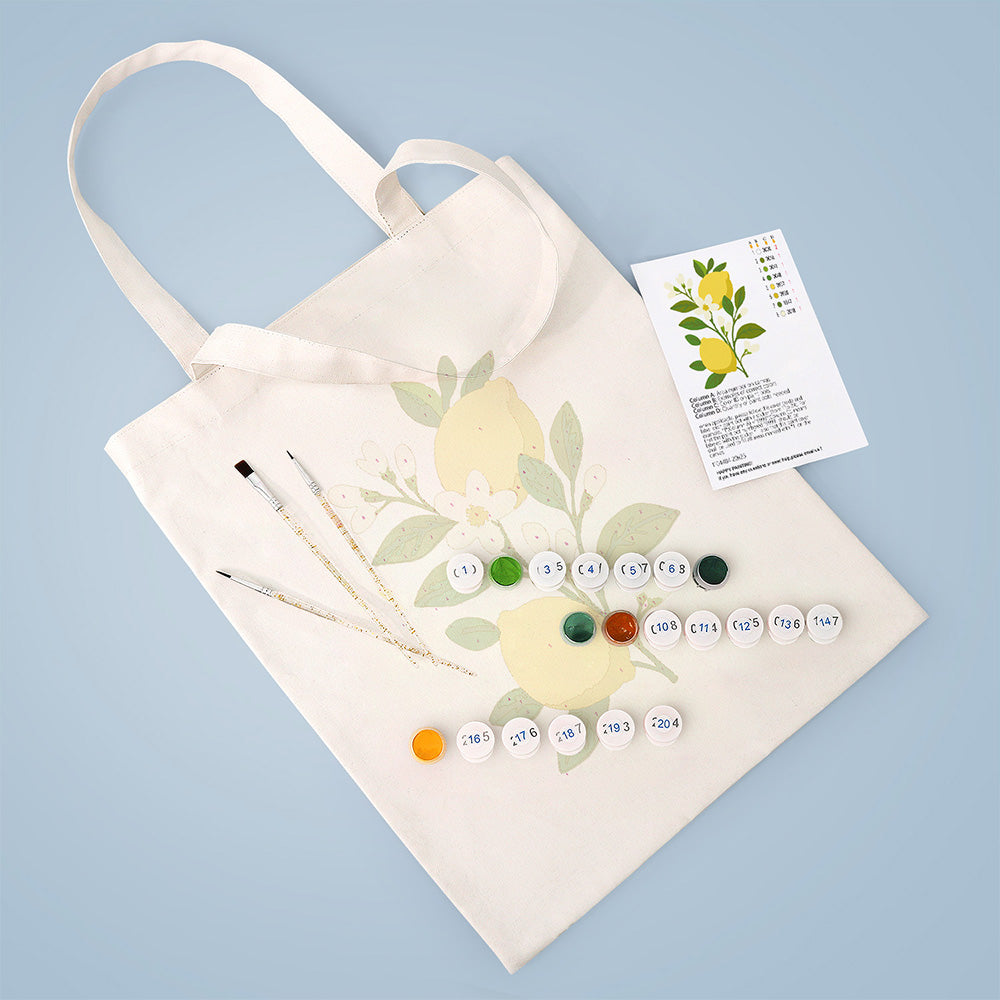 Gele Citroenen en Witte Bloemen Canvas Tote Bag Schilderen op Nummers