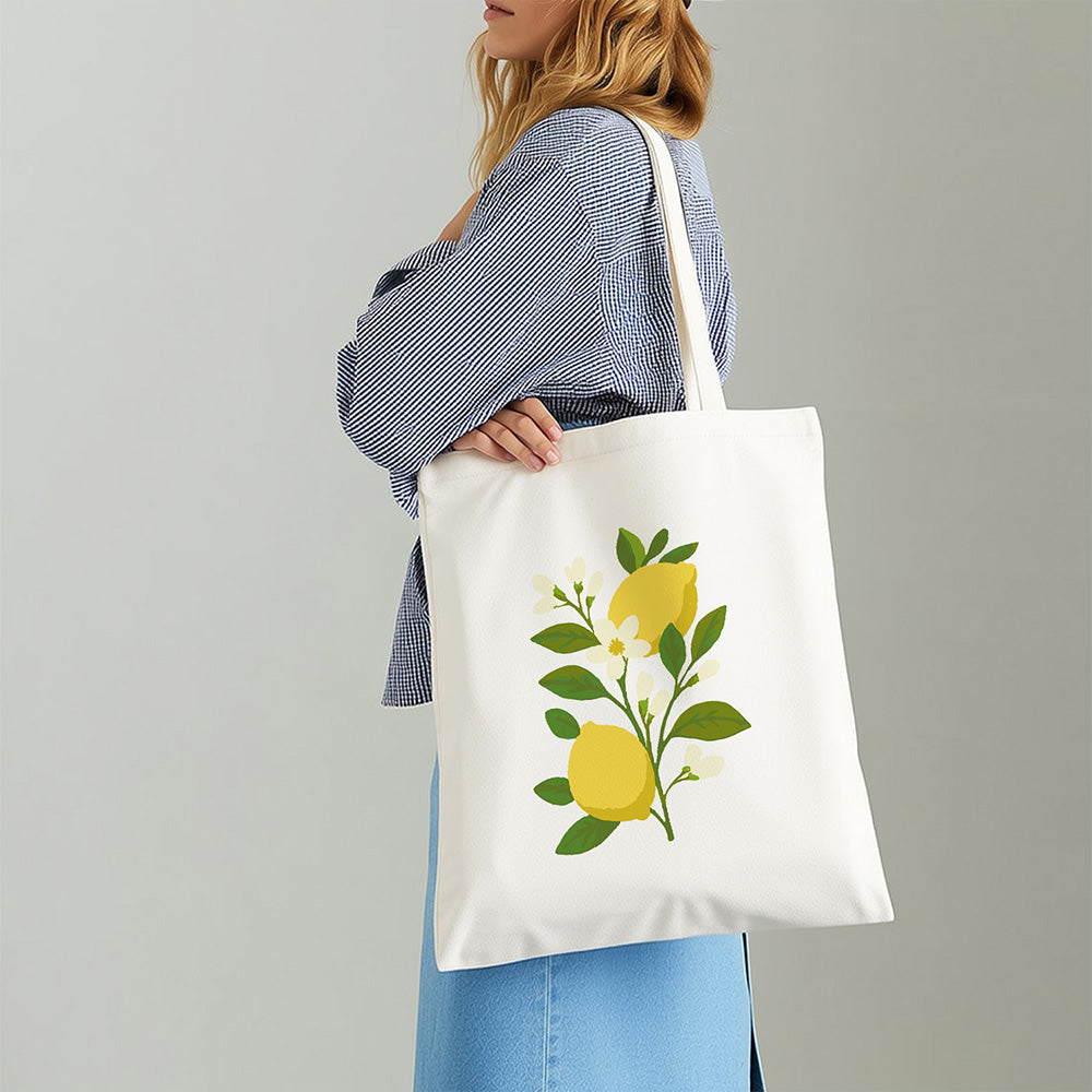 Gele Citroenen en Witte Bloemen Canvas Tote Bag Schilderen op Nummers