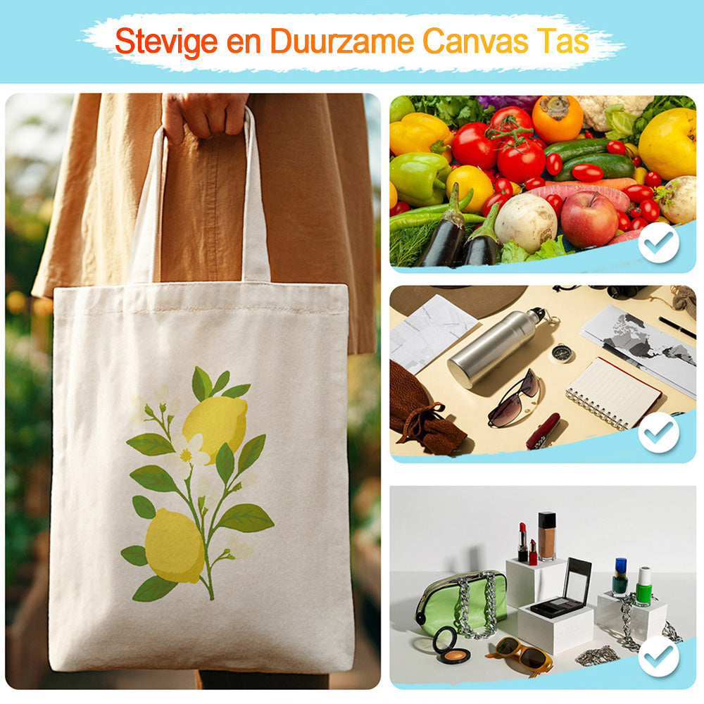 Gele Citroenen en Witte Bloemen Canvas Tote Bag Schilderen op Nummers