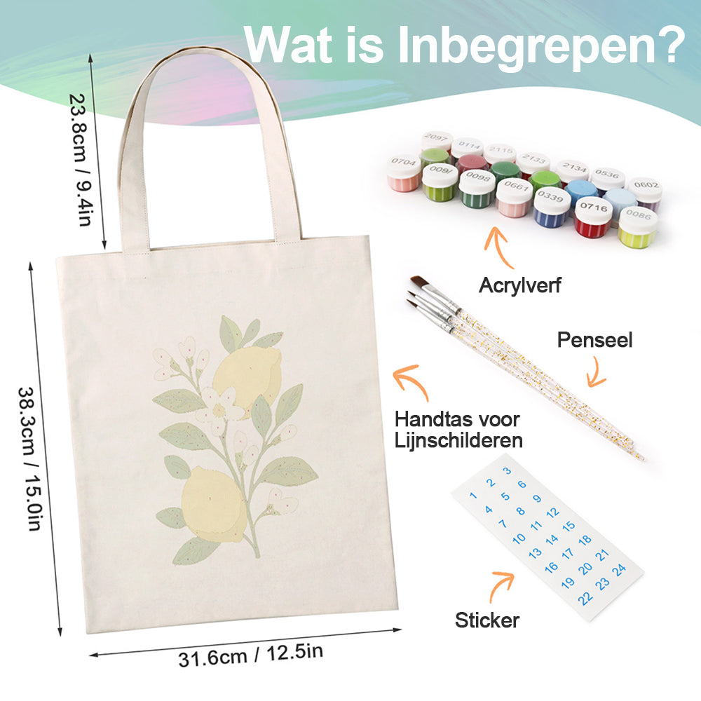 Gele Citroenen en Witte Bloemen Canvas Tote Bag Schilderen op Nummers