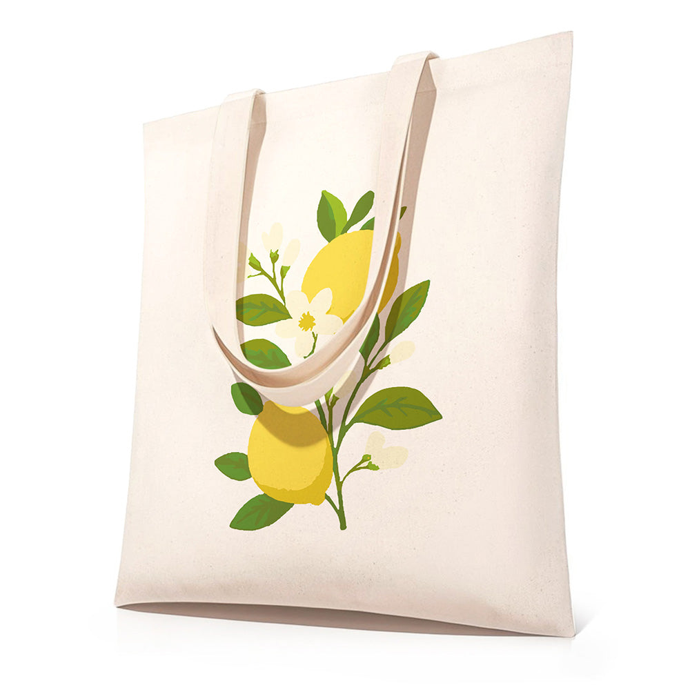 Gele Citroenen en Witte Bloemen Canvas Tote Bag Schilderen op Nummers