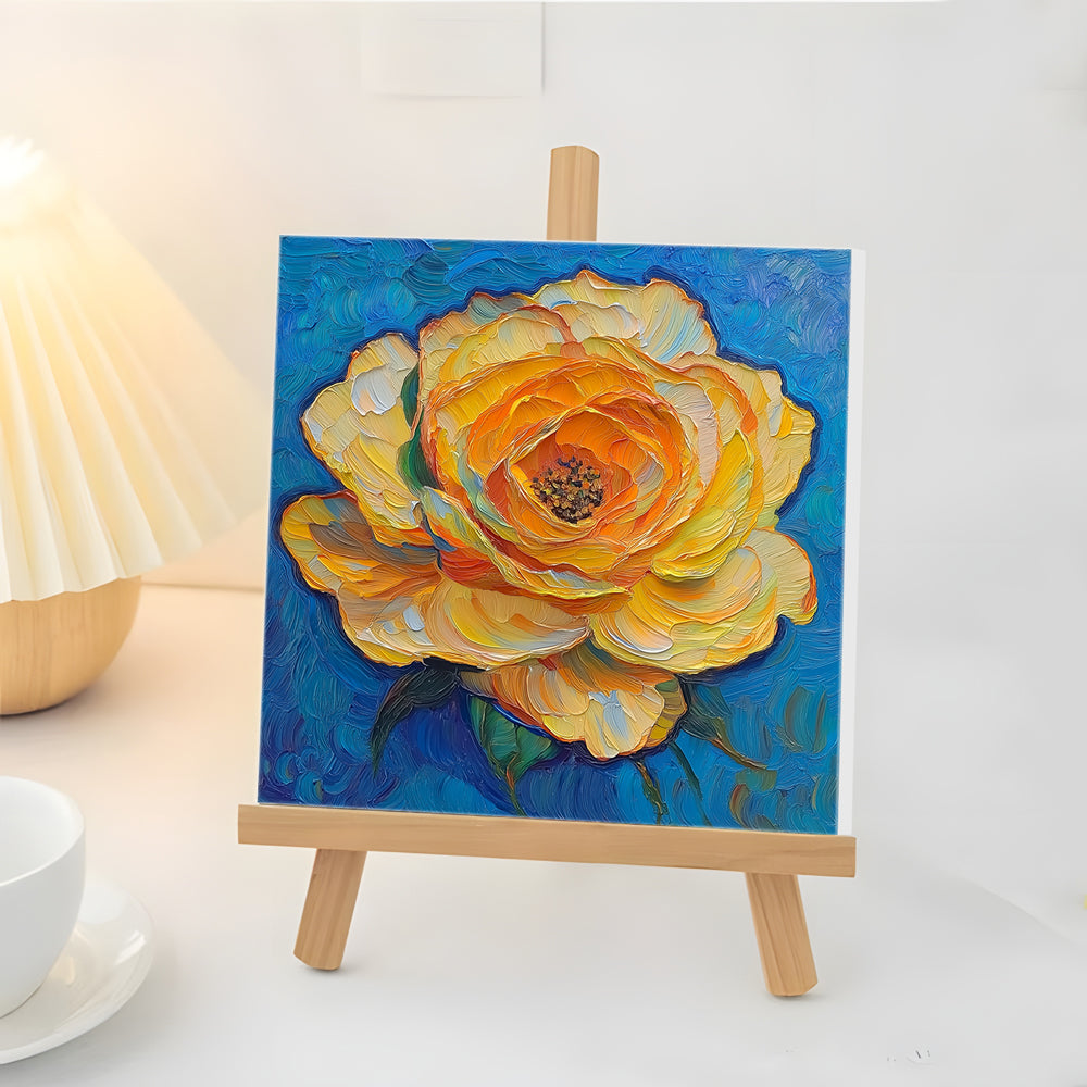 Gele Rozen op Blauwe Achtergrond Mini Schilderen op Nummers