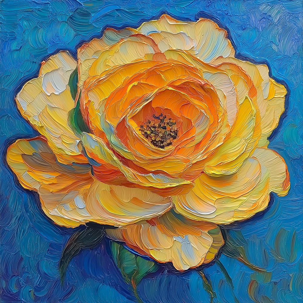 Gele Rozen op Blauwe Achtergrond Mini Schilderen op Nummers