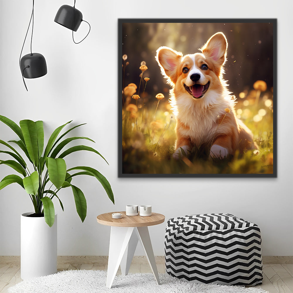 Gelukkige Corgi op het Gras Schilderen op Nummers