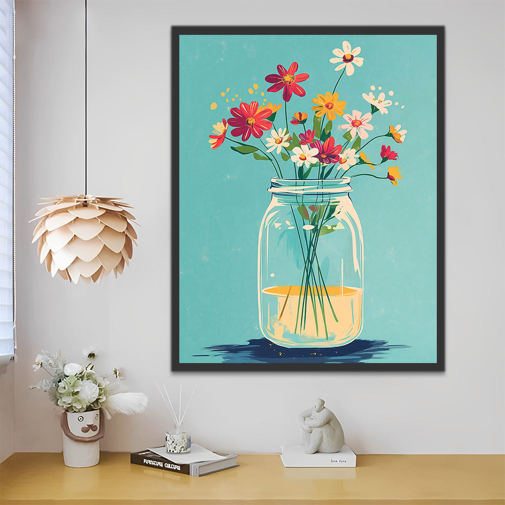Glazen Vaas met Bloemen op een Lichtgroene Achtergrond Schilderen op Nummers