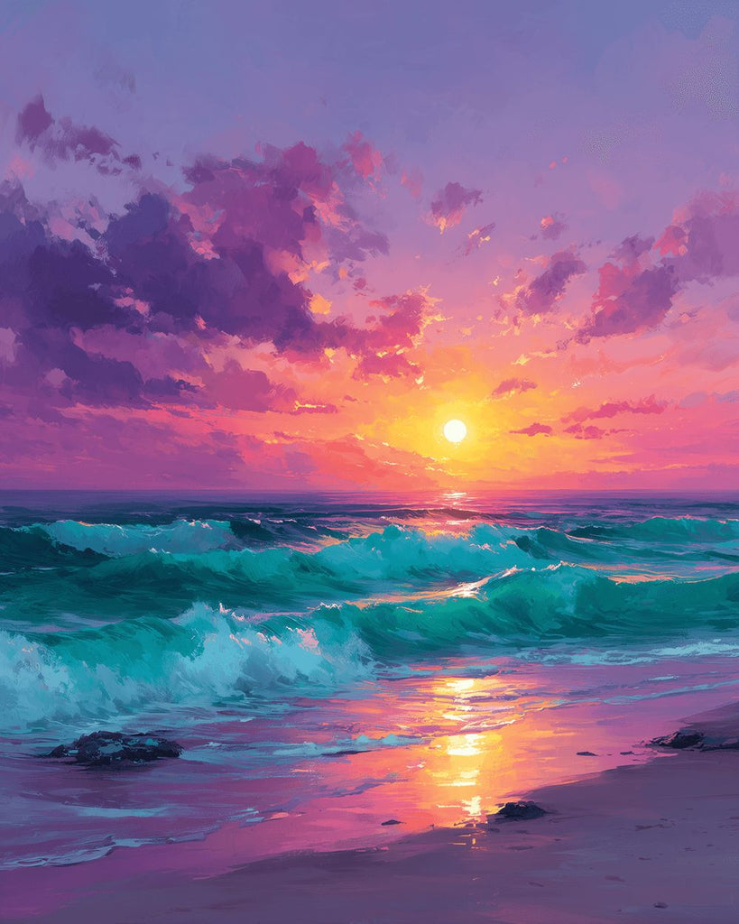 Golven onder Roze Wolken Schilderen op Nummers