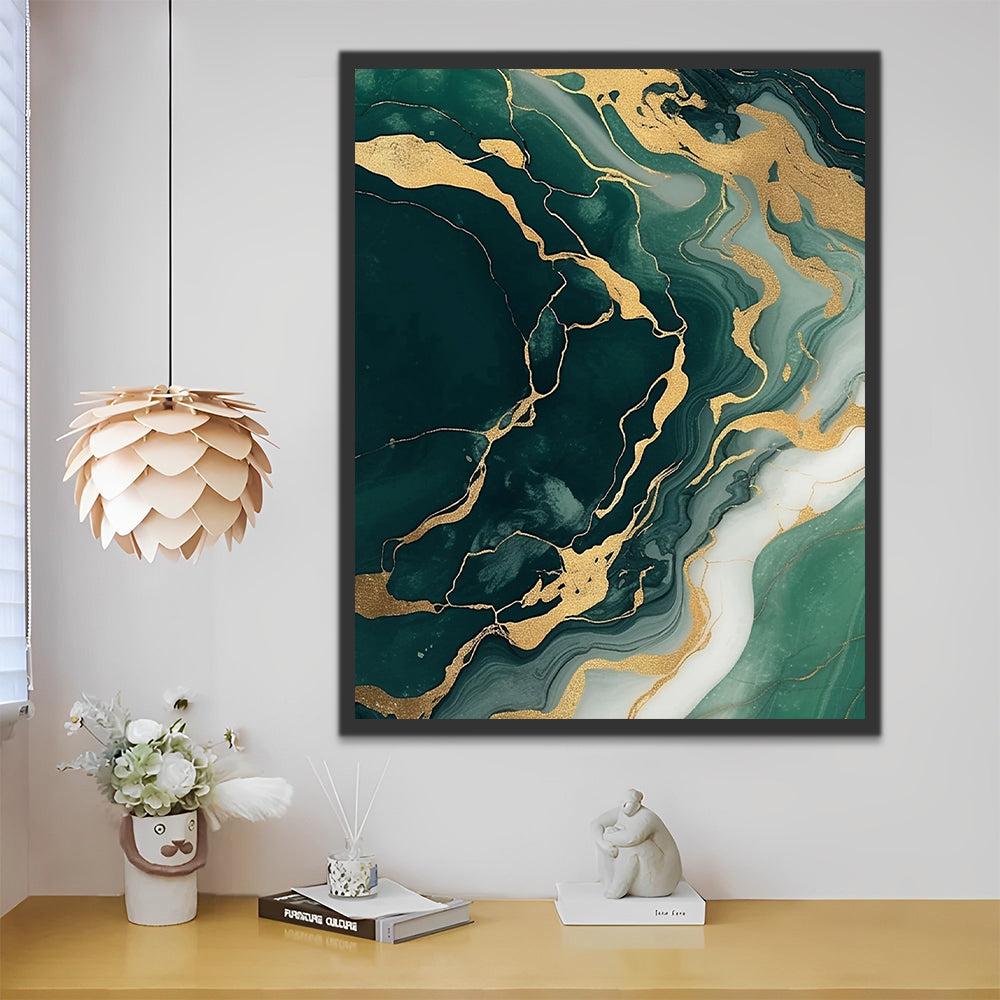 Goud en Groen Abstract Schilderen op Nummers