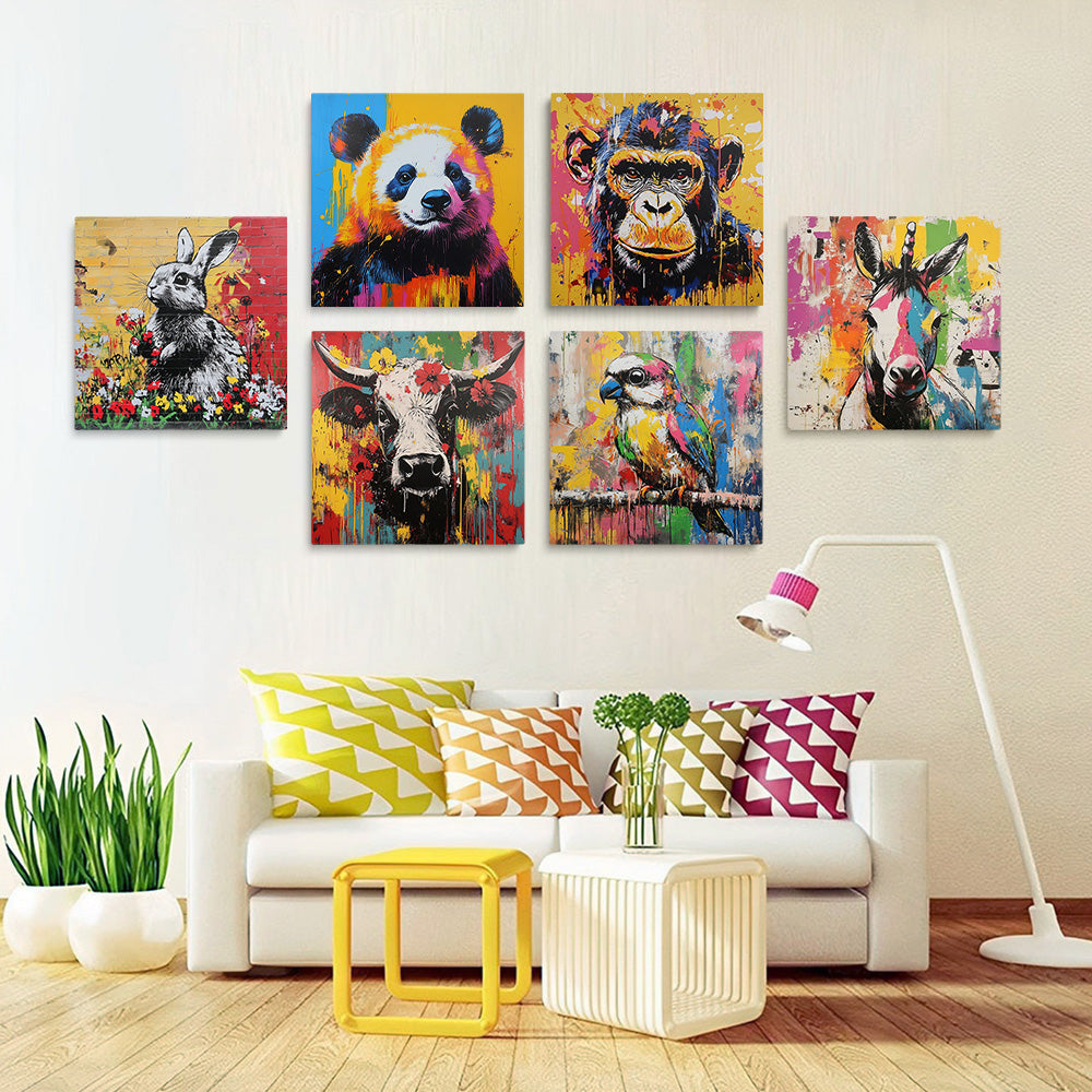 Graffitistijl Dieren 6 Stuks Mini Schilderen op Nummers
