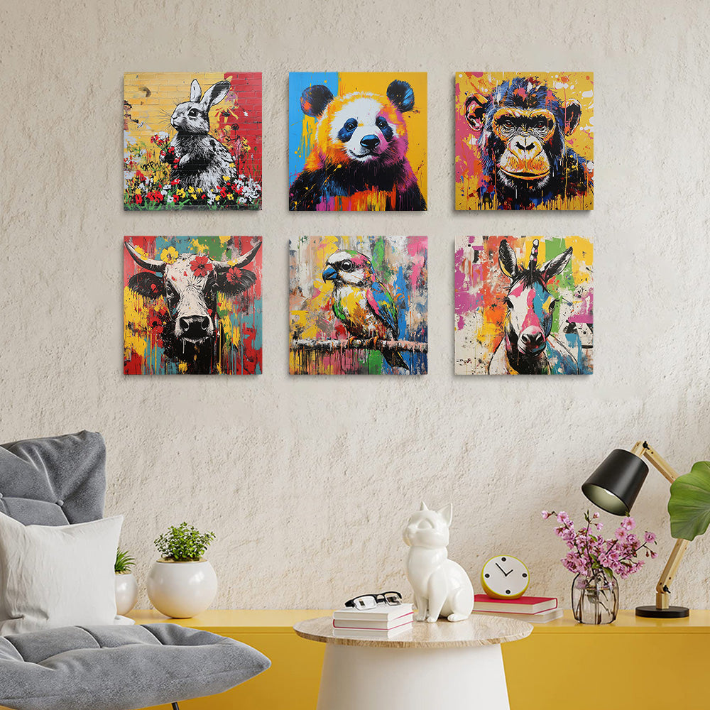 Graffitistijl Dieren 6 Stuks Mini Schilderen op Nummers