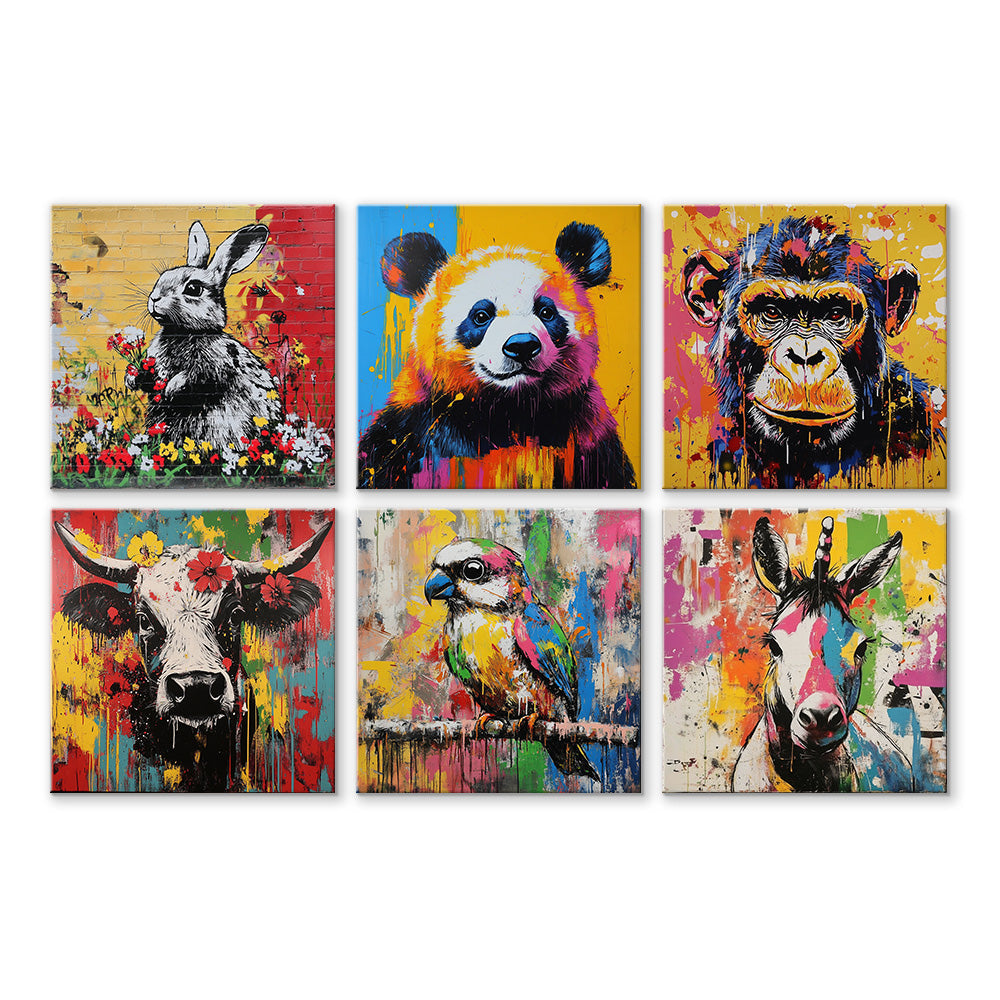 Graffitistijl Dieren 6 Stuks Mini Schilderen op Nummers