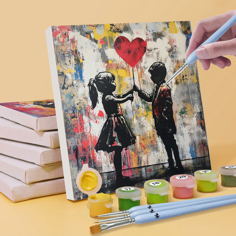 Graffitistijl Koppel en Kinderen 6 Stuks Mini Schilderen op Nummers