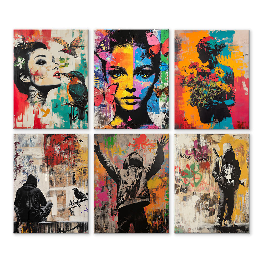 Graffitistijl Vrouw en Man 6 Stuks Mini Schilderen op Nummers