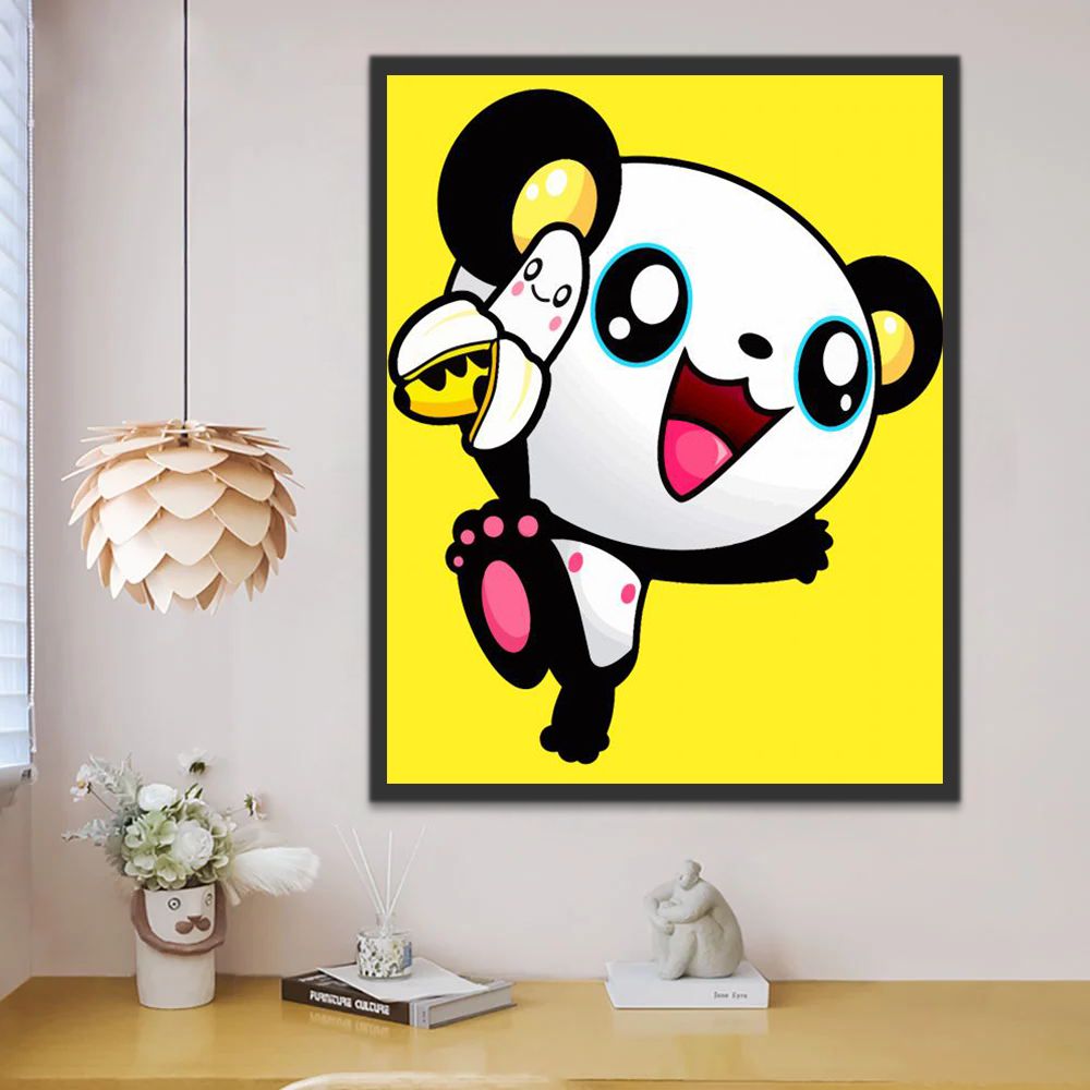 Grappige Panda met Banaan Schilderen op Nummers